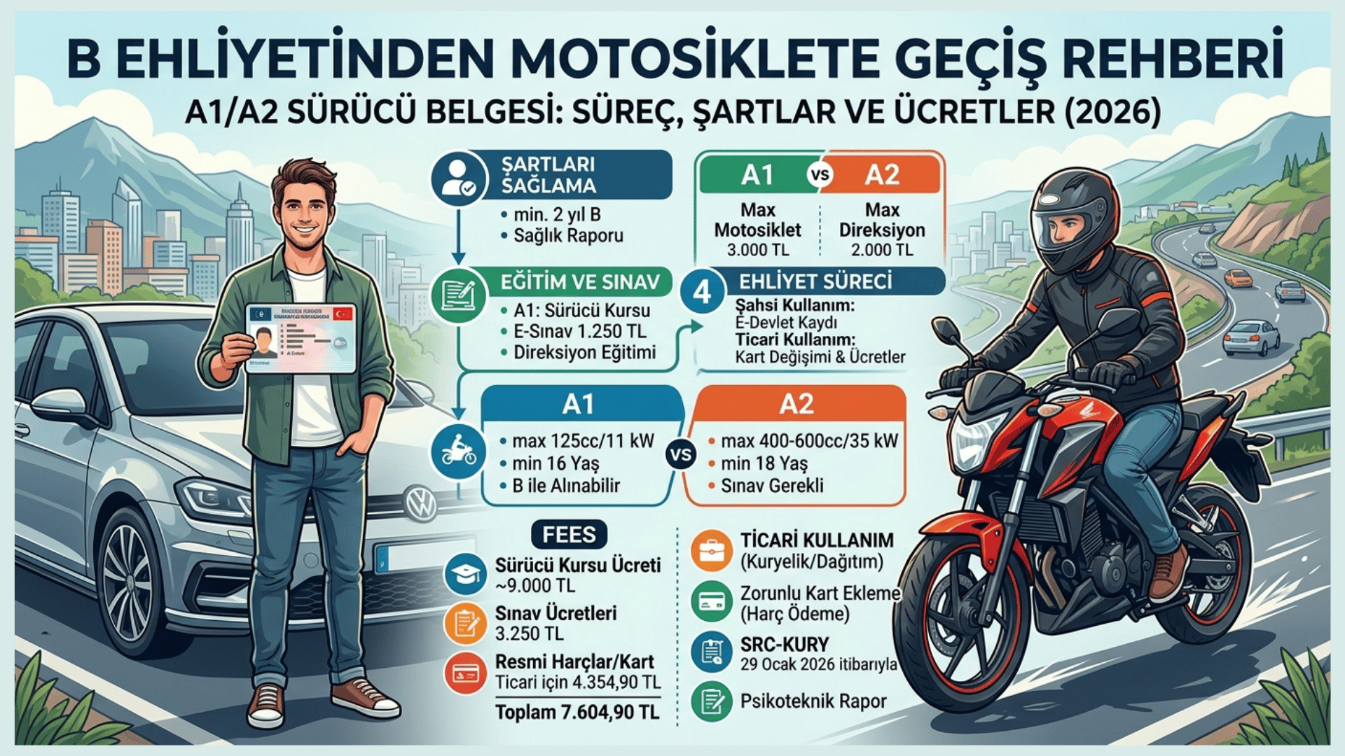 Araba Ehliyeti Sahibi İçin Motosiklet (A1/A2) Ehliyeti Rehberi